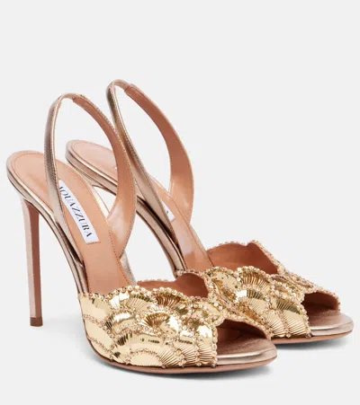 Aquazzura Ce Soir 105 Embellished Slingback Sandals In Gold