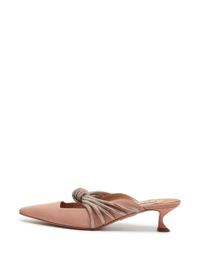 Pre-owned Aquazzura Celeste Crystal-embellished Mules In Pink