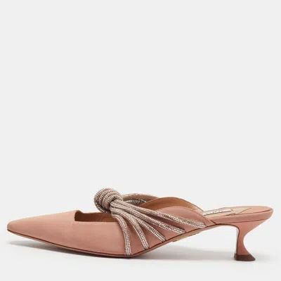 Pre-owned Aquazzura Celeste Size 39 Pink Canvas Crystal Embellished Mules