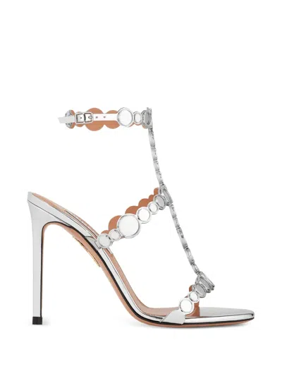 Aquazzura Scalloped Trim Embellished Sandals In White