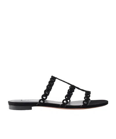 Aquazzura Chain Perforated Suede Flats In Black
