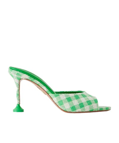Aquazzura Checked Jacquard Mules In Green