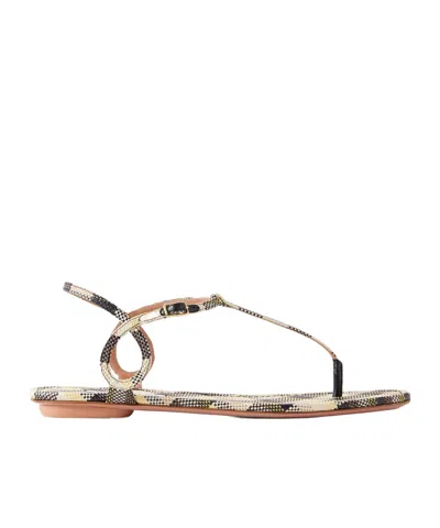 Aquazzura Checked Raffia Sandals In Nude