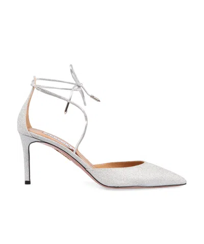 Aquazzura Cherry 75mm Glittered Pumps In Silver