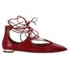 Aquazzura Christhy Lace-up Ballet Flats In Red Leather In Red