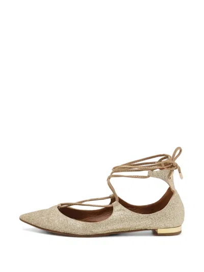 Pre-owned Aquazzura Christy Flat Pumps In Gold