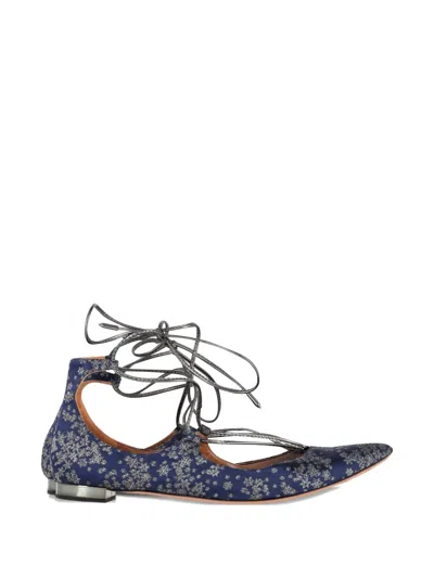 Pre-owned Aquazzura Christy Lace-up Ballet Flats In Blue