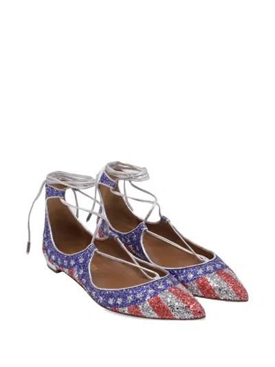 Pre-owned Aquazzura Christy Lace-up Ballet Flats In Blue