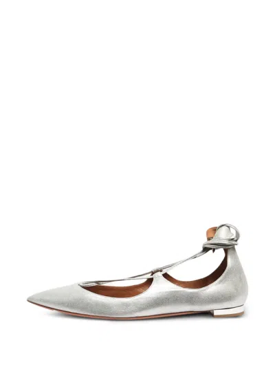 Pre-owned Aquazzura Christy Lace-up Ballet Flats In Silver