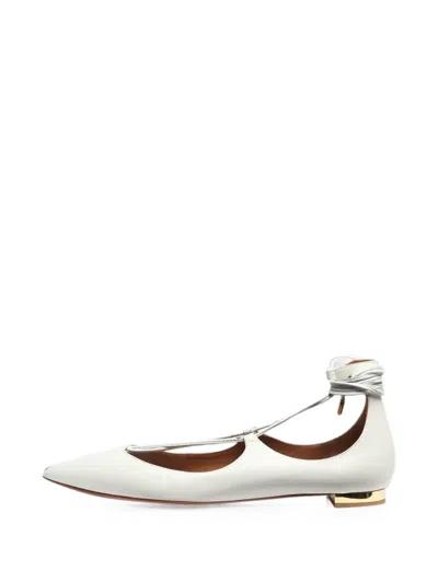 Pre-owned Aquazzura Christy Lace-up Ballet Flats In White