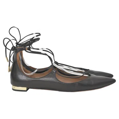 Aquazzura Christy Lace-up Ballet Shoes In Black Leather In Gray