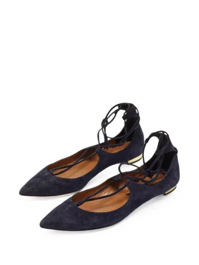 Pre-owned Aquazzura Christy Lace-up Flat Pumps In Blue