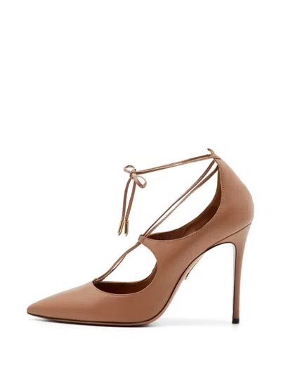 Pre-owned Aquazzura Christy Pointed-toe Pumps In Brown
