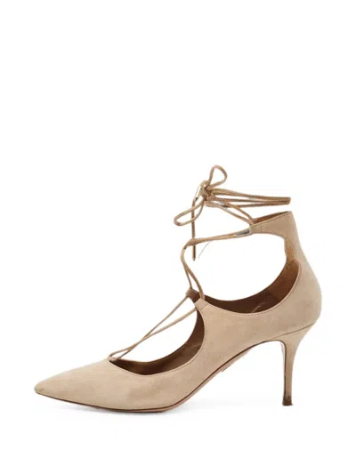 Pre-owned Aquazzura Christy Pointed-toe Pumps In Neutrals