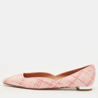 Pre-owned Aquazzura Christy Size 37 Pink Tweed Ballet Flats
