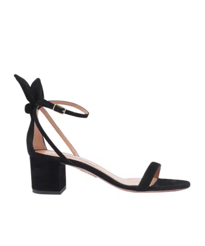 Aquazzura Bow Tie Block Heel Sandals In Black
