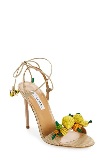 Aquazzura Citrus Punch Embellished Raffia Sandals In Brown