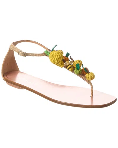 Aquazzura Citrus Punch Embellished Woven Raffia Sandals In Brown