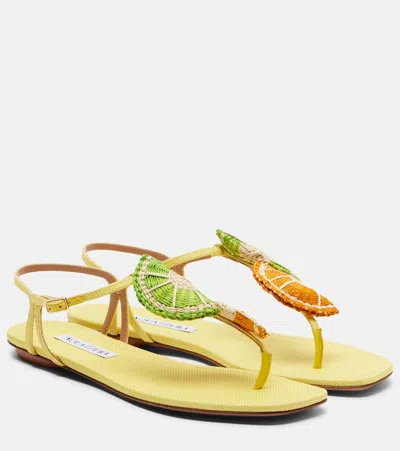 Aquazzura Citrus Sugar Raffia Slingback Sandals In Yellow
