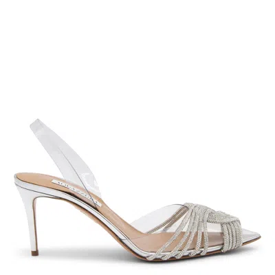 Aquazzura Clear And Silver-tone Leather Gatsby Sling Pumps In Metallic