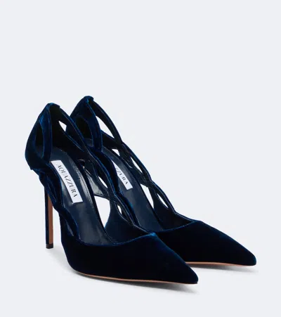 Aquazzura Contour Velvet Pumps In Blue