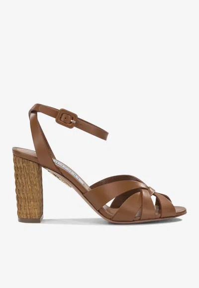 Aquazzura Copacabana 85 Leather Sandals In Brown