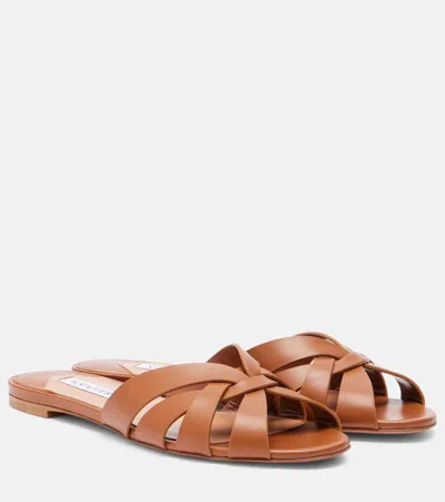Aquazzura Copacabana Leather Slides In Brown