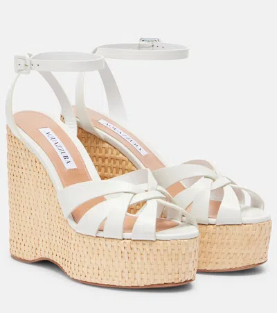 Aquazzura Copacabana Leather Wedge Sandals In White