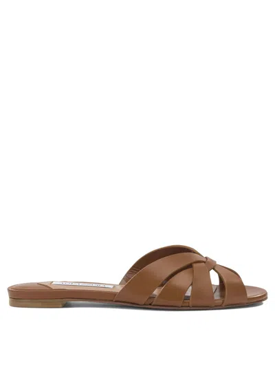 Aquazzura Copacabana Flat Leather Strap Slide Sandal In Brown