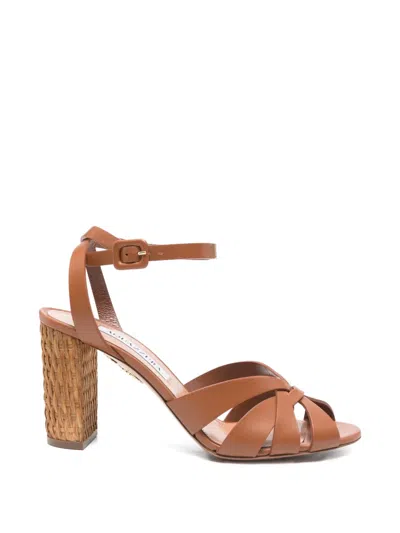 Aquazzura Copacabana 85mm Leather Ankle Strap Sandals In Brown