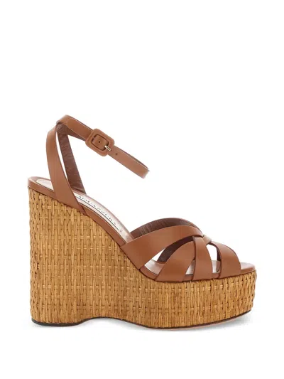 Aquazzura Copacabana 130 Leather Platform Wedge Sandals In Brown