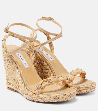 Aquazzura Costiera 120 Embellished Espadrille Wedges In Natural