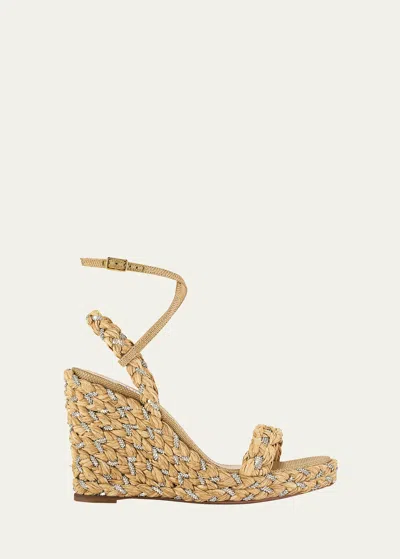 AQUAZZURA COSTIERA BRAIDED CRYSTAL WEDGE SANDALS