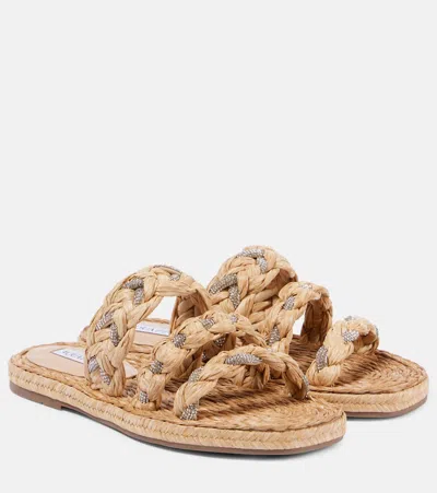 Aquazzura Costiera Embellished Raffia Sandals In Brown