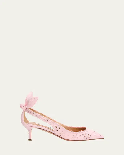 Aquazzura Cotton Eyelet Bow Tie Kitten Pumps