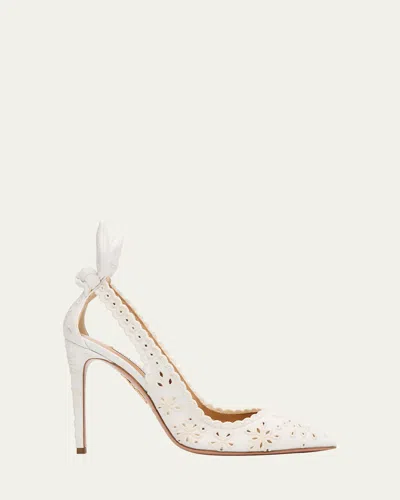 Aquazzura 105mm Broderie Bow-embellished Pumps In White