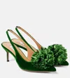 Aquazzura Couturier 65 Pompom-embellished Velvet Slingback Pumps In Green