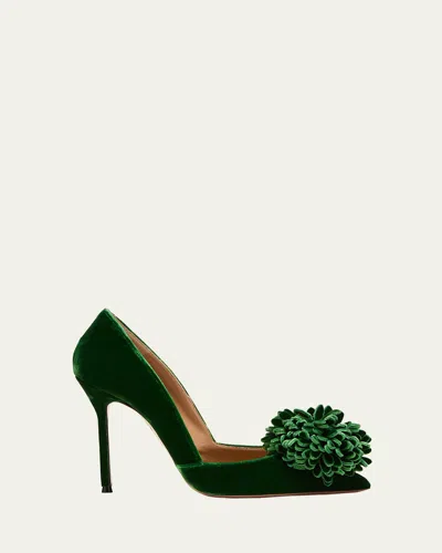 Aquazzura Couturier Velvet Pom Pumps In Malachite