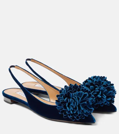 Aquazzura Couturier Velvet Slingback Flats In Blue