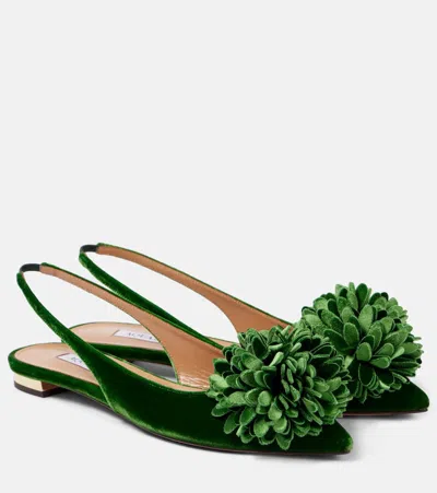 Aquazzura Couturier Velvet Slingback Flats In Green