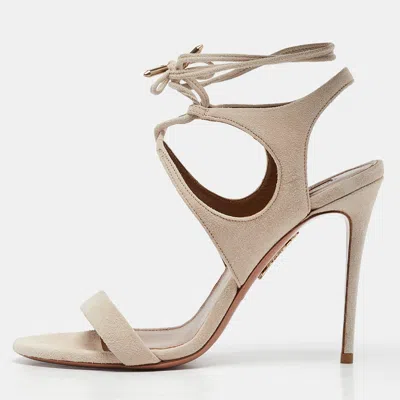 Pre-owned Aquazzura Cream Suede Colette 105 Ankle Strap Sandals Size 37.5