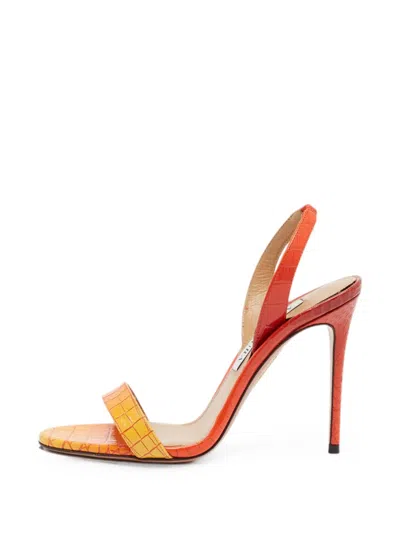 Pre-owned Aquazzura Croc-embossedleather Slingback Sandals In Orange