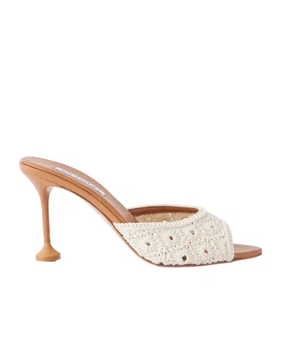 Aquazzura Crochet-trimmed Mules In Nude