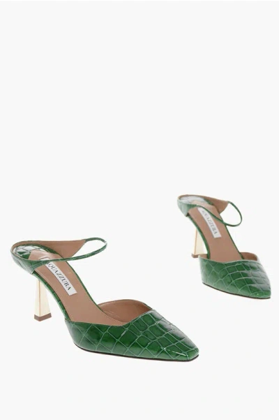 Aquazzura Croco Embossed Iconic Leather Mules 7cm