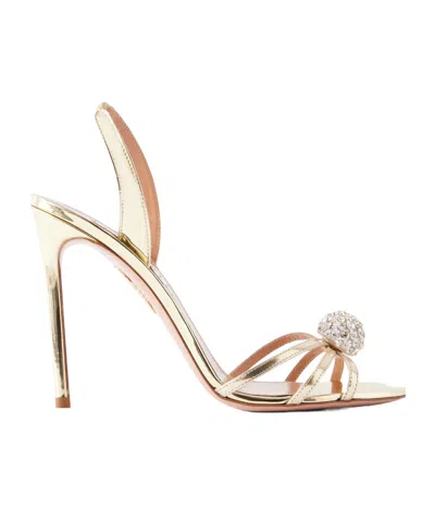 Aquazzura Crystal Bubble 105 Embellished Metallic Leather Slingback Sandals In Gold