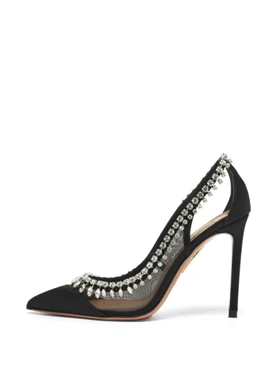 Pre-owned Aquazzura Crystal Crush Mesh Pumps In Black