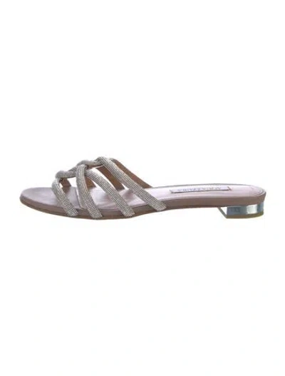 Pre-owned Aquazzura Crystal Crystal Embellishments Slides In Brown