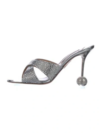 Pre-owned Aquazzura Crystal Crystal Embellishments Slides In Silver