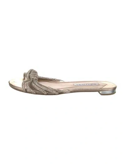 Pre-owned Aquazzura Crystal Crystal Embellishments Slides In Silver