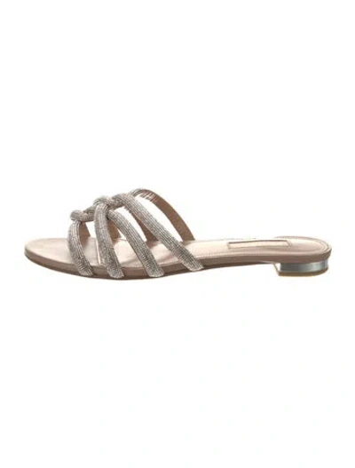 Pre-owned Aquazzura Crystal Crystal Embellishments Slides In Silver